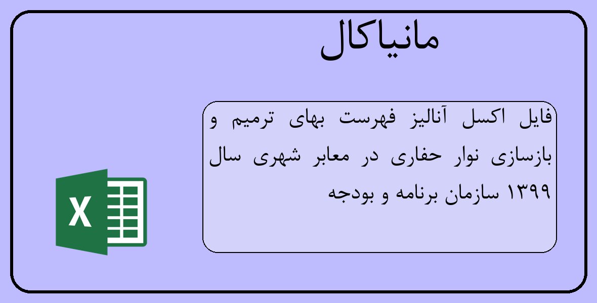 فایل اکسل آنالیز فهرست بهای ترمیم و بازسازی نوار حفاری در معابر شهری سال 1399