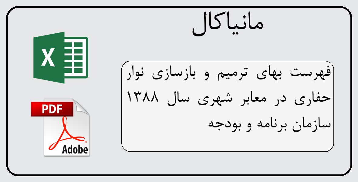 فایل اکسل فهرست بهای ترمیم و بازسازی نوار حفاری در معابر شهری سال 1388